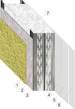  Разрез стены каркасной стены из профиля ЛСТК с обшивкой фасада сайдингом. 