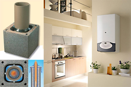  Установка газового котла в помещение кухни в комплектации с дымоходными системами Schiedel. 