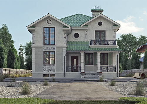 проект двухэтажного дома 88-55 в классическом стиле из керамического блока