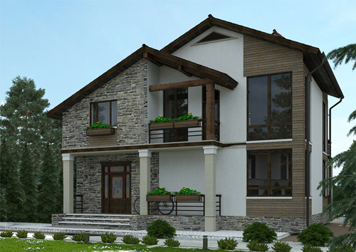 проект дома 89-40 из керамических блоков в стиле шале с панорамными окнами