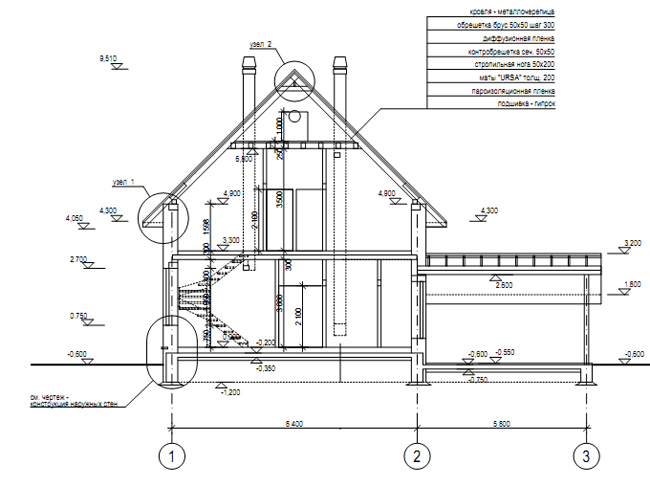 Разрез по проекту дома 59-02
