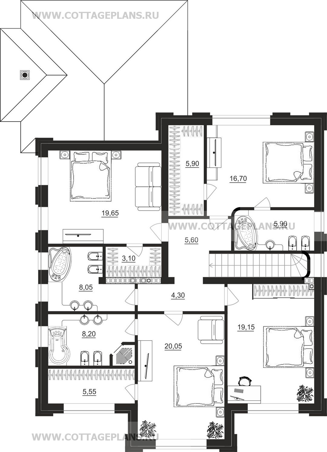 Поэтажные планы проект дома 105-24 общ. площадь 366,10 м2