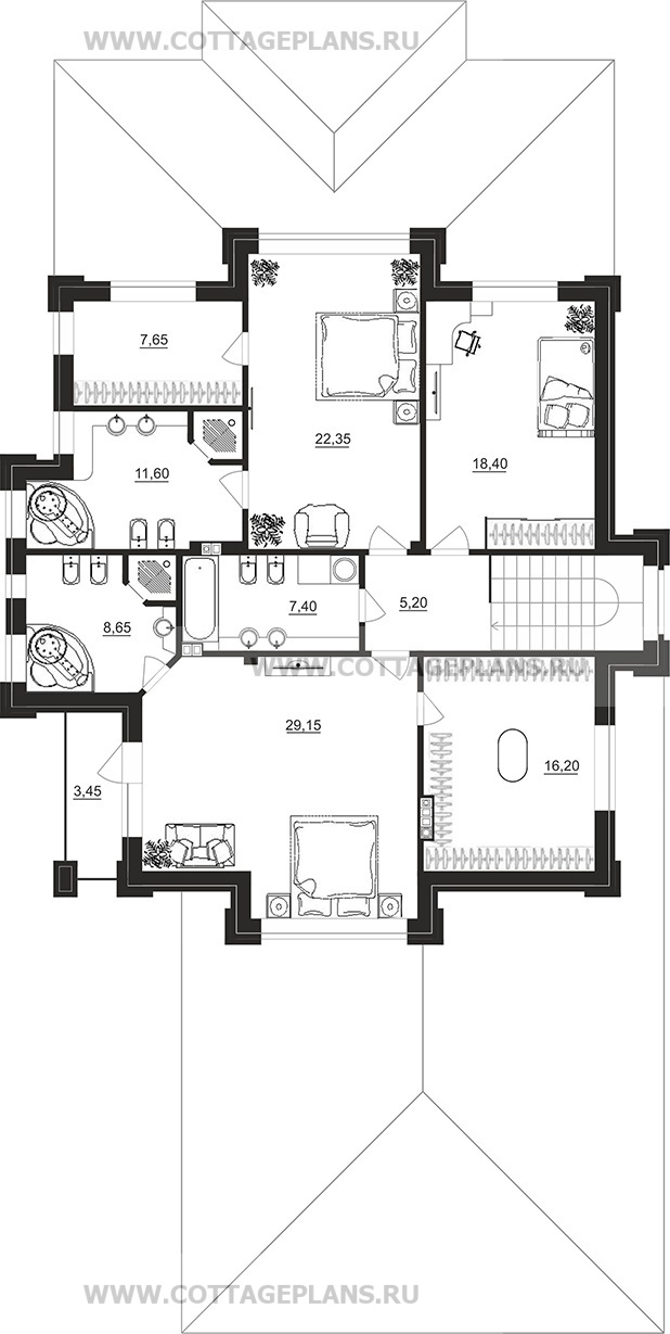 Поэтажные планы проект дома 100-86 общ. площадь 305,85 м2