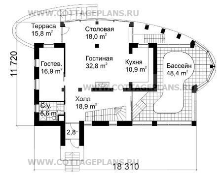 Поэтажные планы проект дома 32-18 общ. площадь 540,4м2