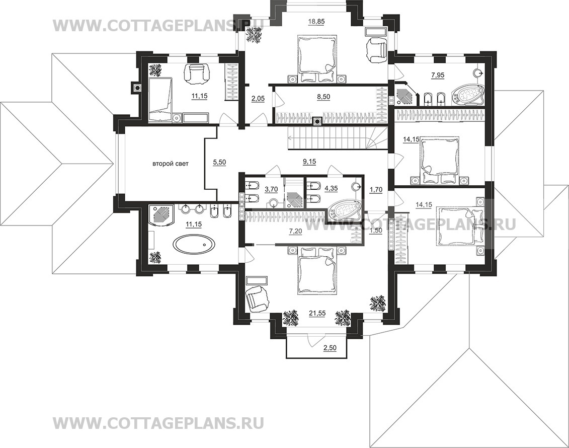 Поэтажные планы проект дома 201-35 общ. площадь 487,00 м2