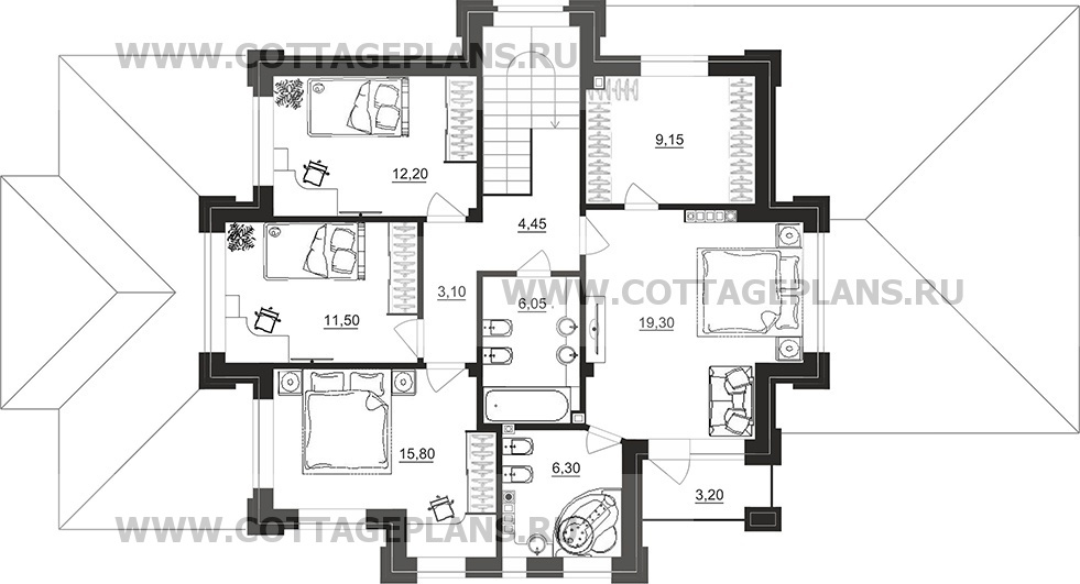 Поэтажные планы проект дома 100-87 общ. площадь 202,95 м2
