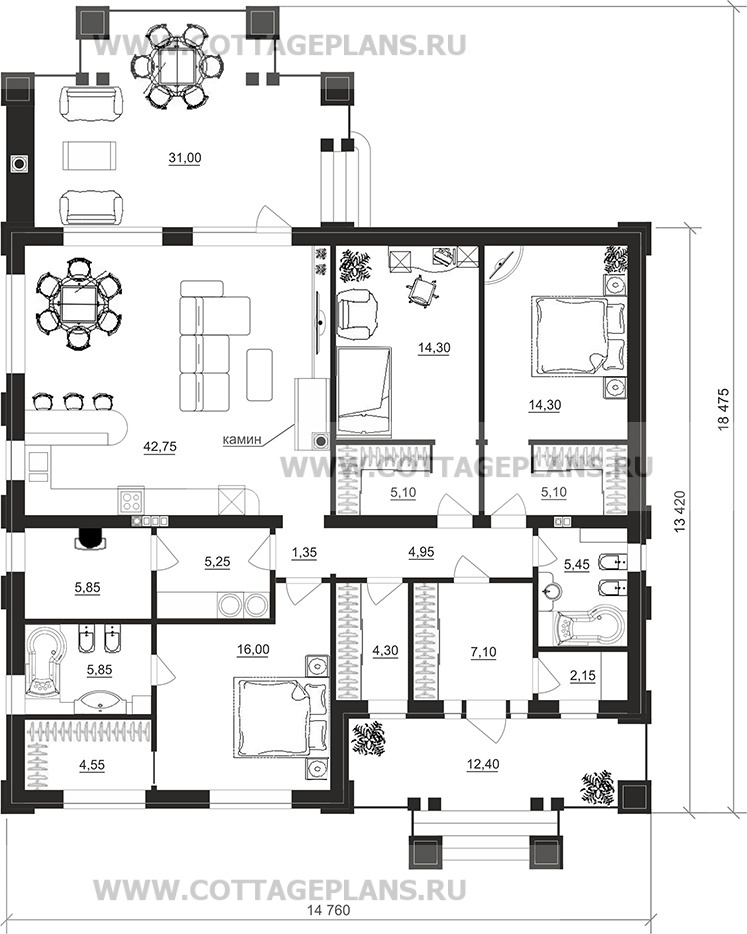 Поэтажные планы проект дома 07-66 общ. площадь 144,35 м2