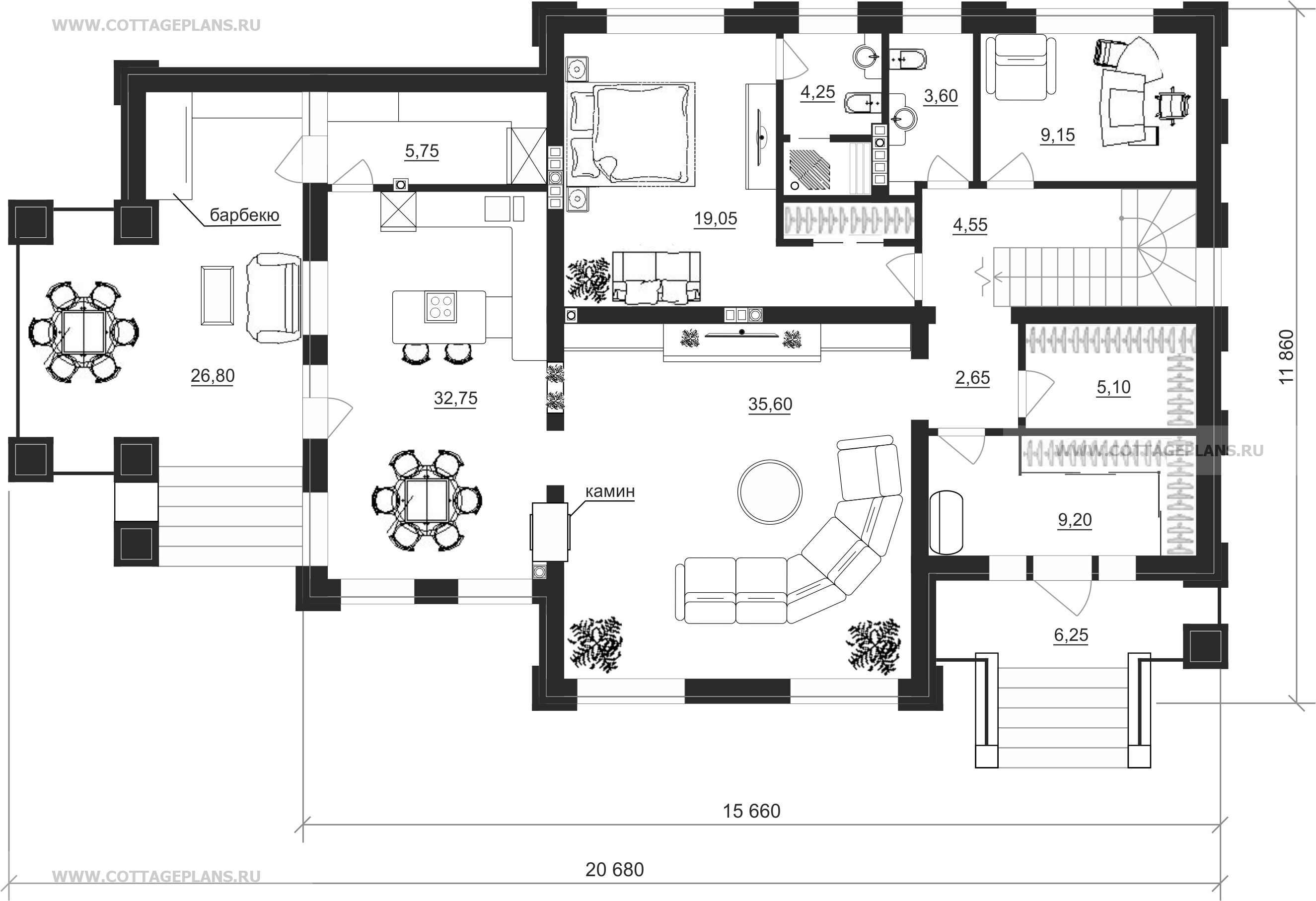 Поэтажные планы проект дома 203-54 общ. площадь 373,15 м2