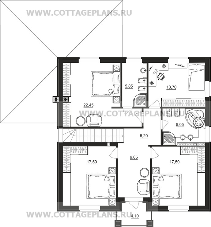 Поэтажные планы проект дома 76-22 общ. площадь 307,65 м2