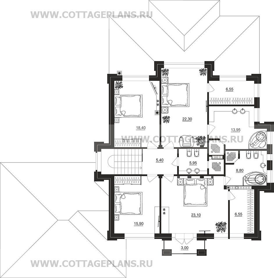 Поэтажные планы проект дома 201-95 общ. площадь 424,60 м2