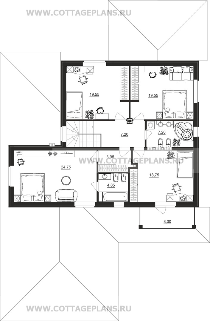 Поэтажные планы проект дома 93-04 общ. площадь 349,80 м2