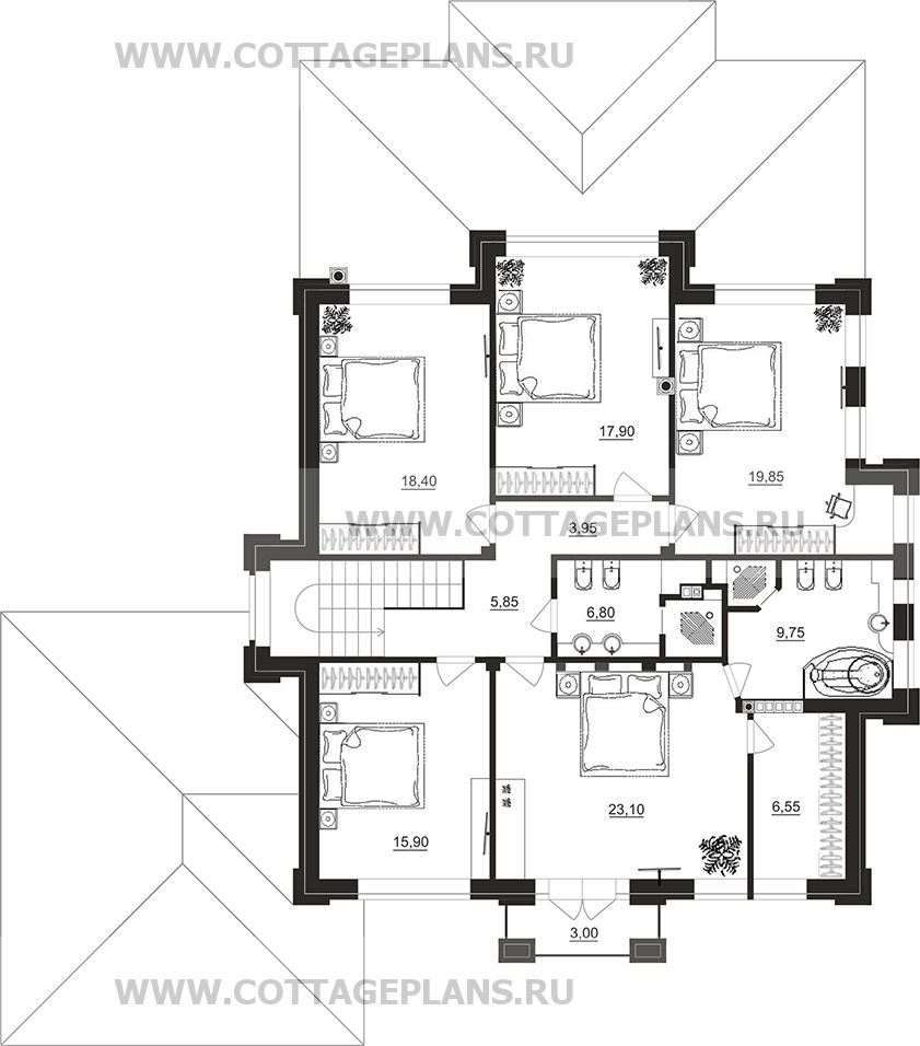 Поэтажные планы проект дома 100-92 общ. площадь 288,80 м2