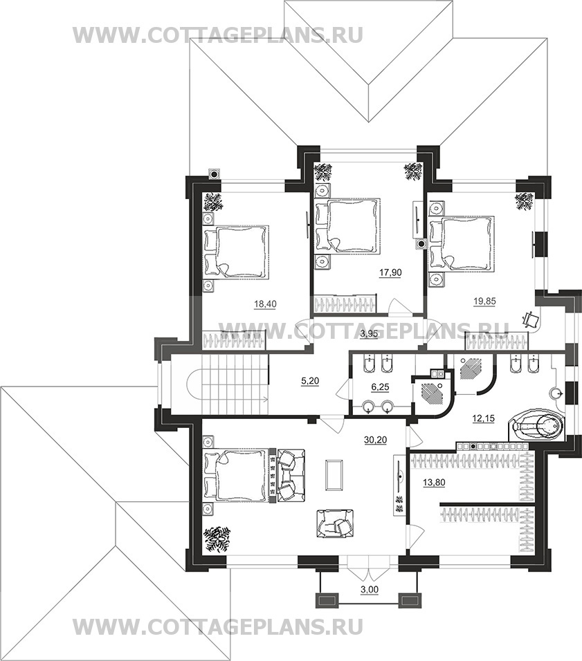 Поэтажные планы проект дома 201-92 общ. площадь 409,45 м2