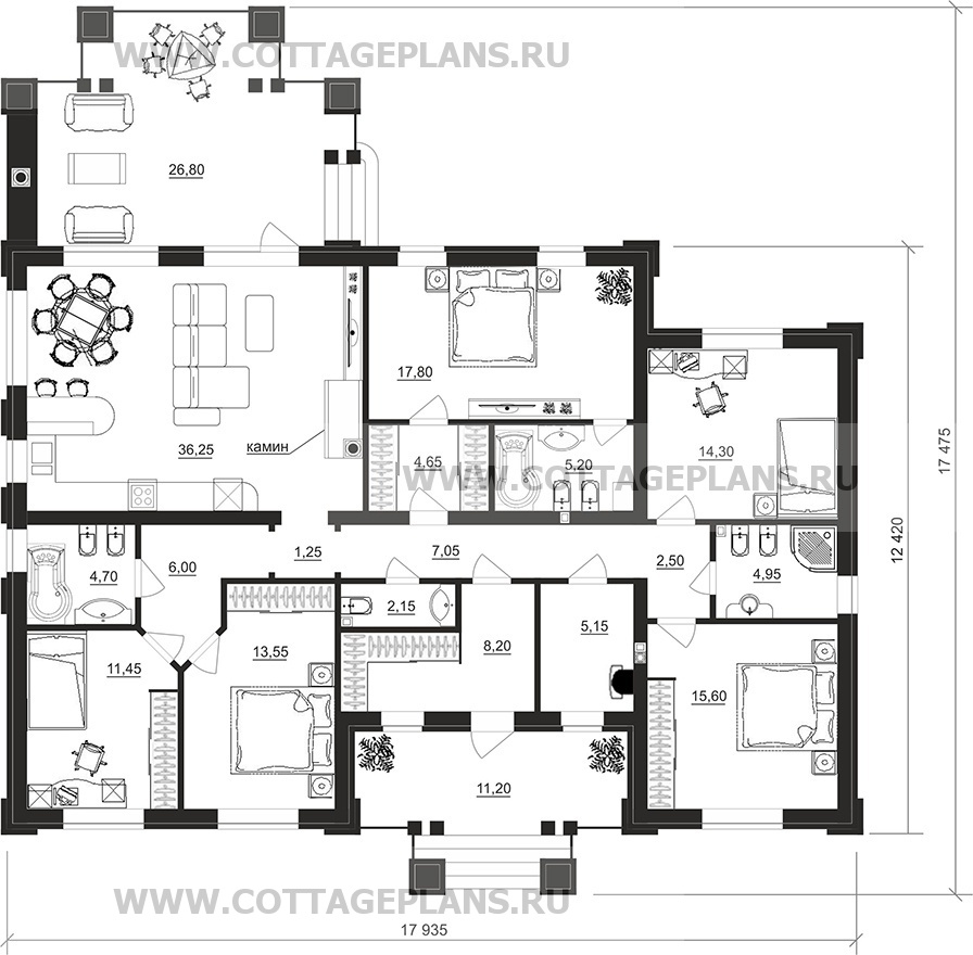 Поэтажные планы проект дома 702-45 общ. площадь 159,95 м2