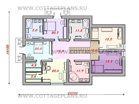 Поэтажные планы проект дома 58-04 общ. площадь 368 м2