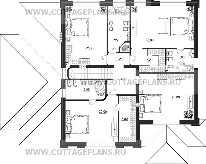 Поэтажные планы проект дома 205-37 общ. площадь 406,85 м2