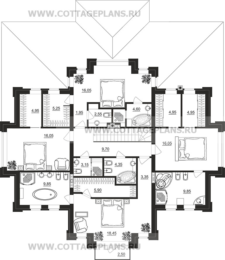 Поэтажные планы проект дома 102-14 общ. площадь 274,65 м2