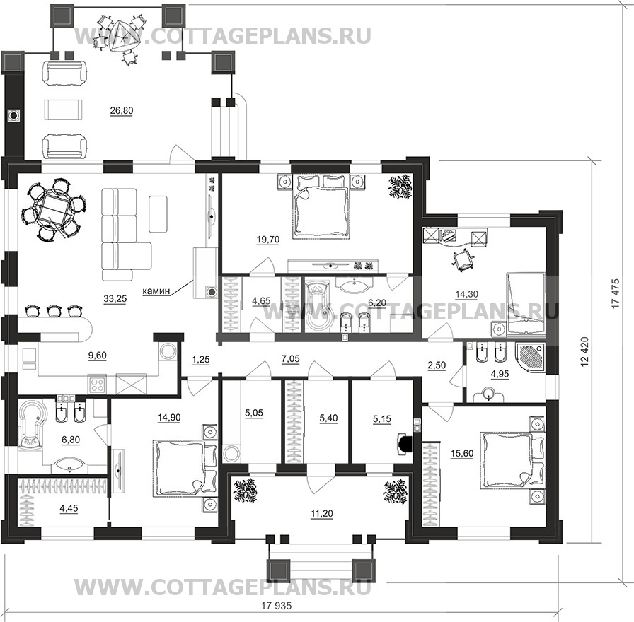 Поэтажные планы проект дома 702-45 общ. площадь 159,95 м2