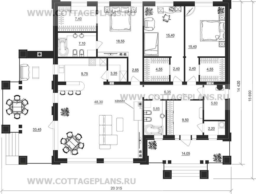 Поэтажные планы проект дома 90-79 общ. площадь 169,00 м2