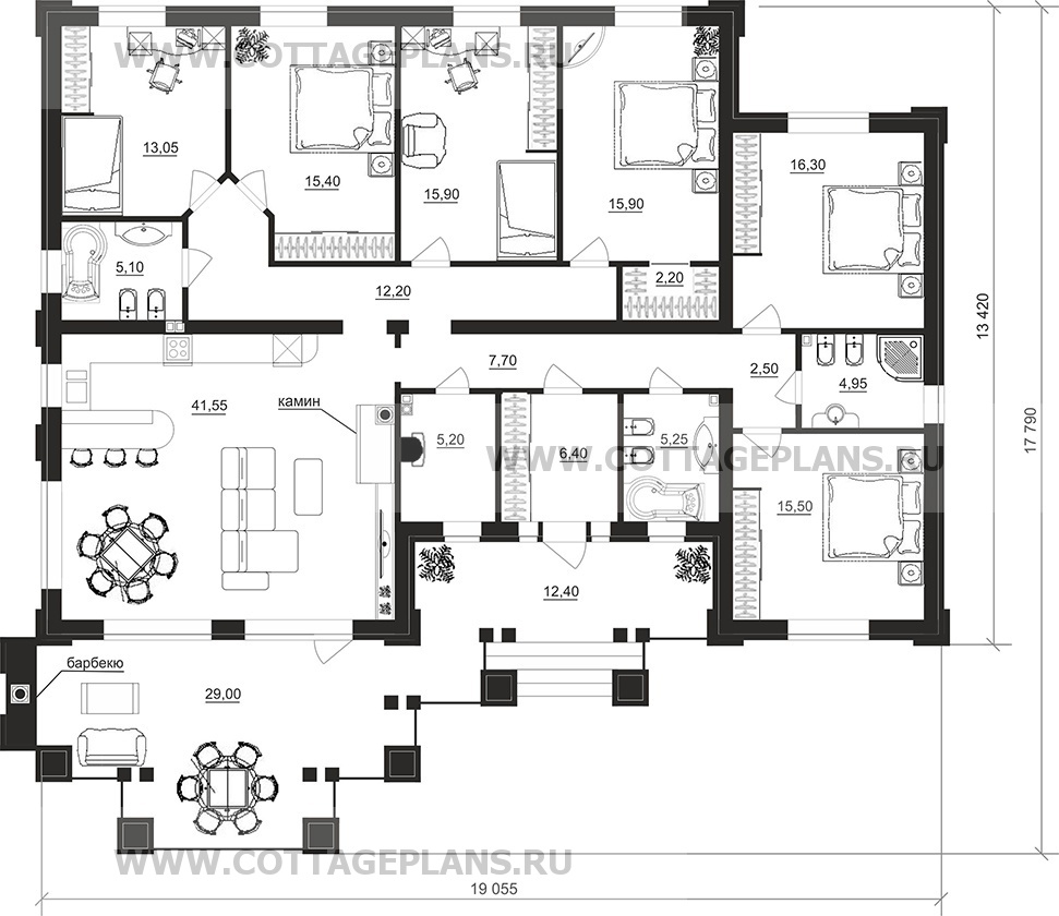 Поэтажные планы проект дома 702-49 общ. площадь 182,20 м2