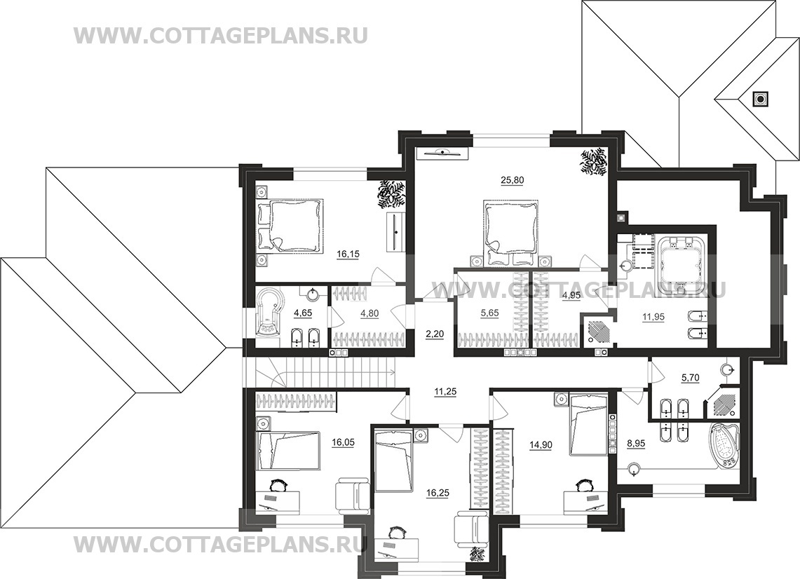 Поэтажные планы проект дома 105-09 общ. площадь 487,85 м2