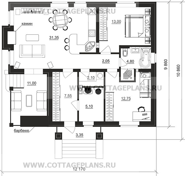 Поэтажные планы проект дома 900-54 общ. площадь 79,05м2