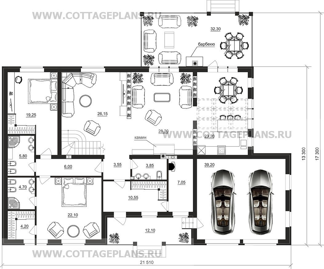 Поэтажные планы проект дома 20-52 общ. площадь 309,30 м2