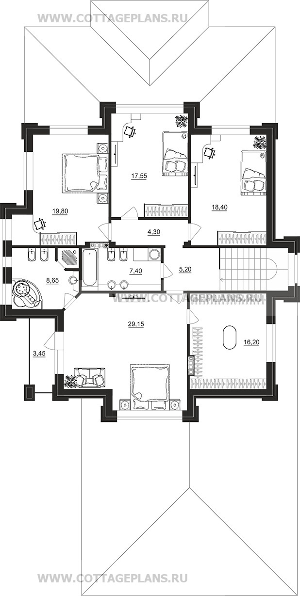 Поэтажные планы проект дома 200-86 общ. площадь 305,85 м2