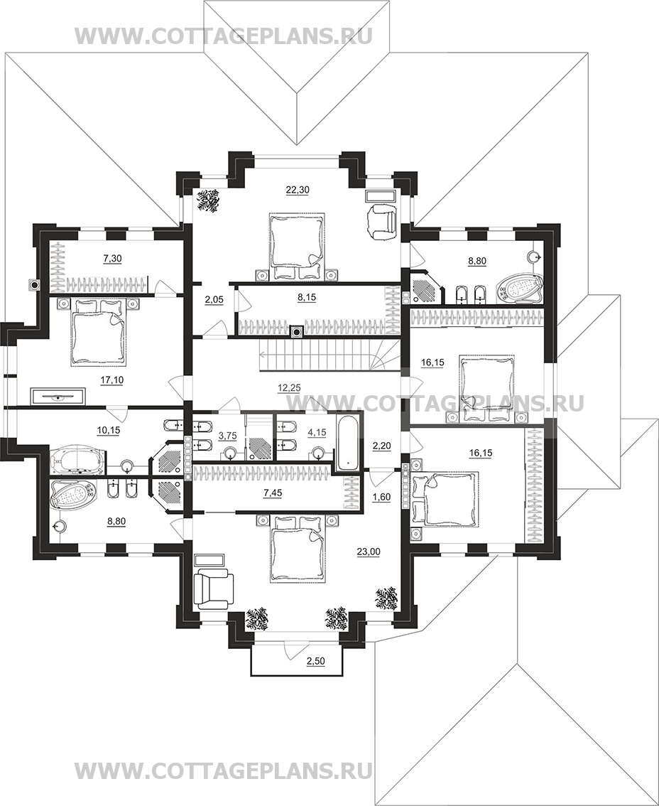 Поэтажные планы проект дома 103-19 общ. площадь 548,15 м2