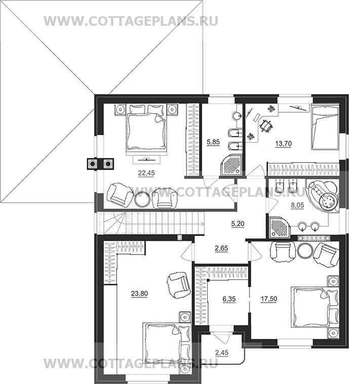 Поэтажные планы проект дома 75-21 общ. площадь 217,25 м2