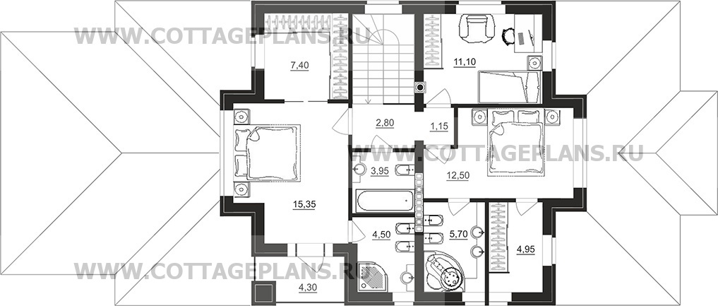 Поэтажные планы проект дома 93-90 общ. площадь 262,35 м2