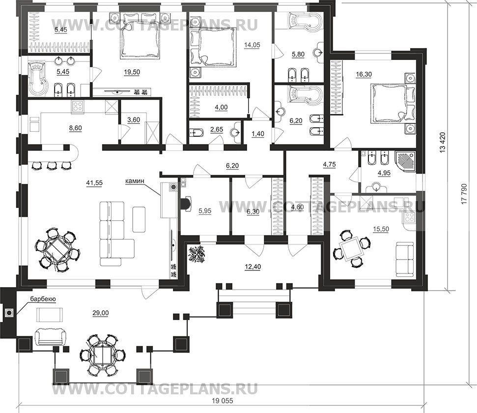 Поэтажные планы проект дома 902-55 общ. площадь 182,90 м2