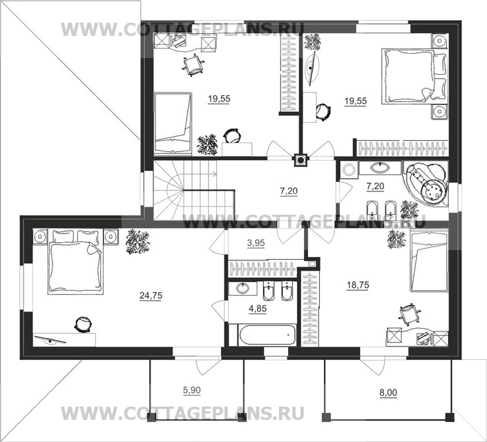 Поэтажные планы проект дома 89-62 общ. площадь 224,75 м2