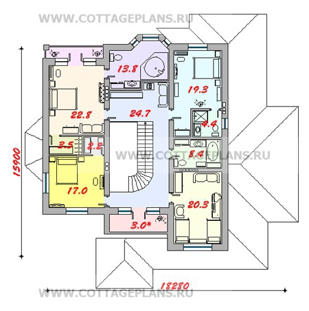 Поэтажные планы проект дома 47-00 общ. площадь 418,4 м2