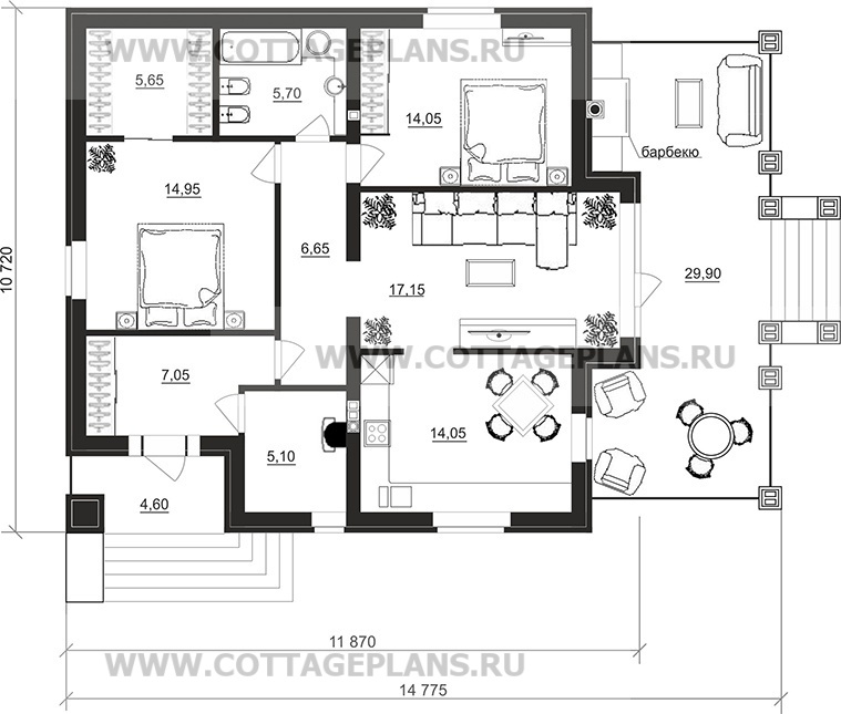 Поэтажные планы проект дома 07-35 общ. площадь 90,25 м2