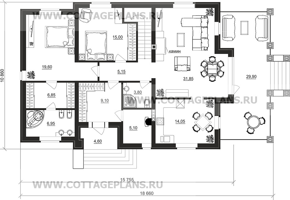 Поэтажные планы проект дома 77-25 общ. площадь 192,10 м2