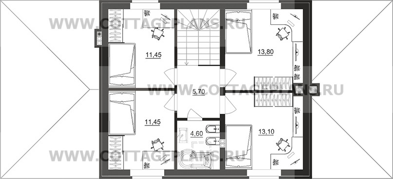 Поэтажные планы проект дома 74-43 общ. площадь 140,35 м2