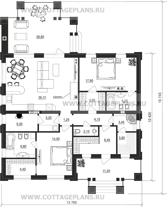 Поэтажные планы проект дома 90-65 общ. площадь 123,45 м2