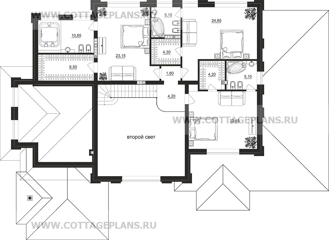Поэтажные планы проект дома 203-38 общ. площадь 535,25 м2