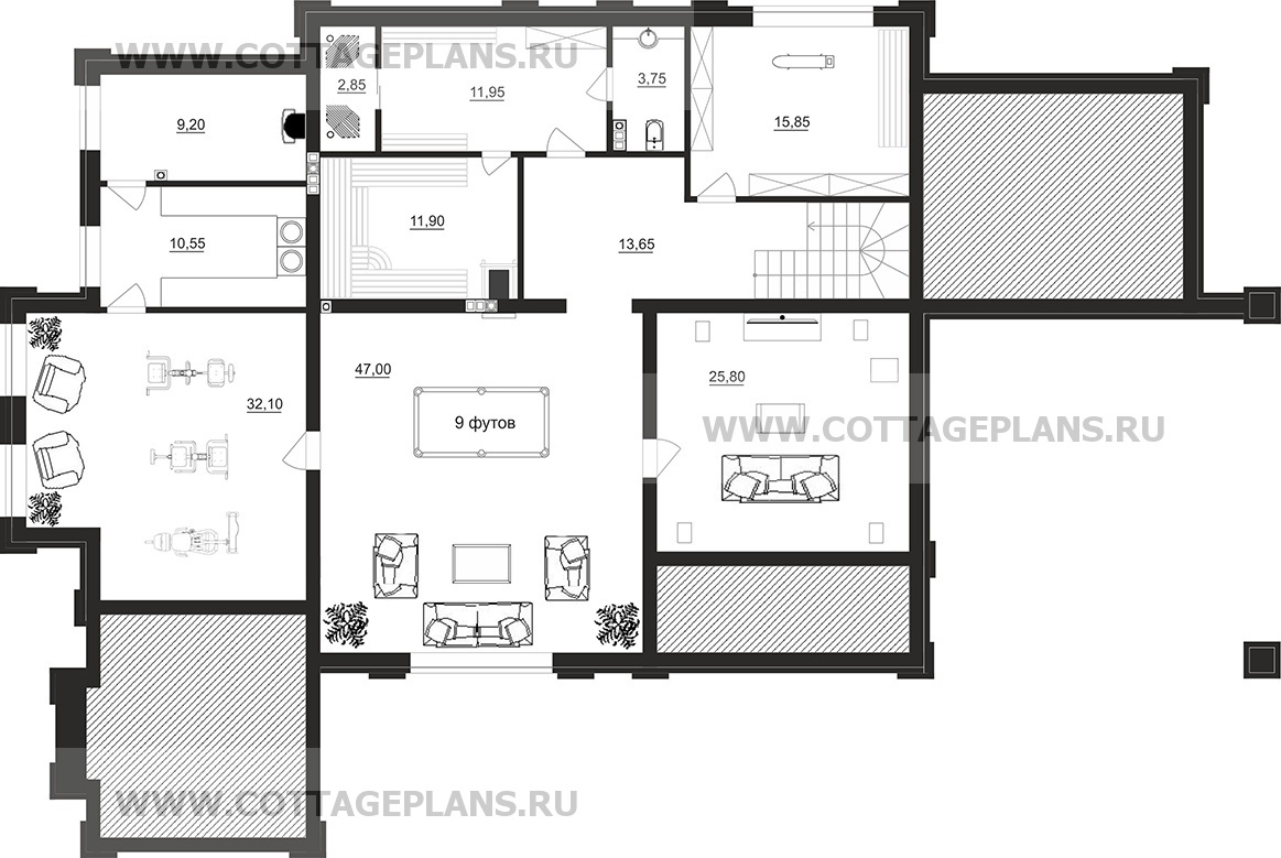 Поэтажные планы проект дома 203-65 общ. площадь 555,05 м2