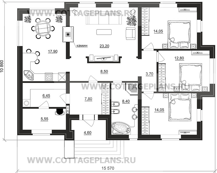 Поэтажные планы проект дома 90-52 общ. площадь 121,40 м2