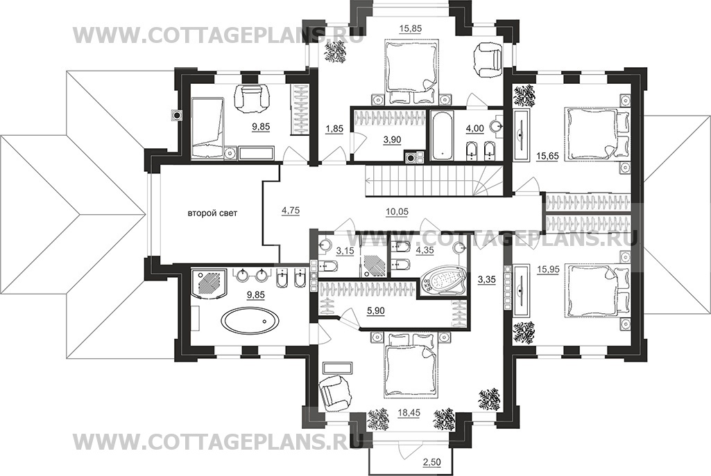 Поэтажные планы проект дома 201-32 общ. площадь 384,90 м2