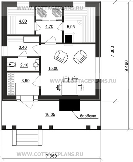 Поэтажные планы проект дома 94-15 общ. площадь 39,05 м2
