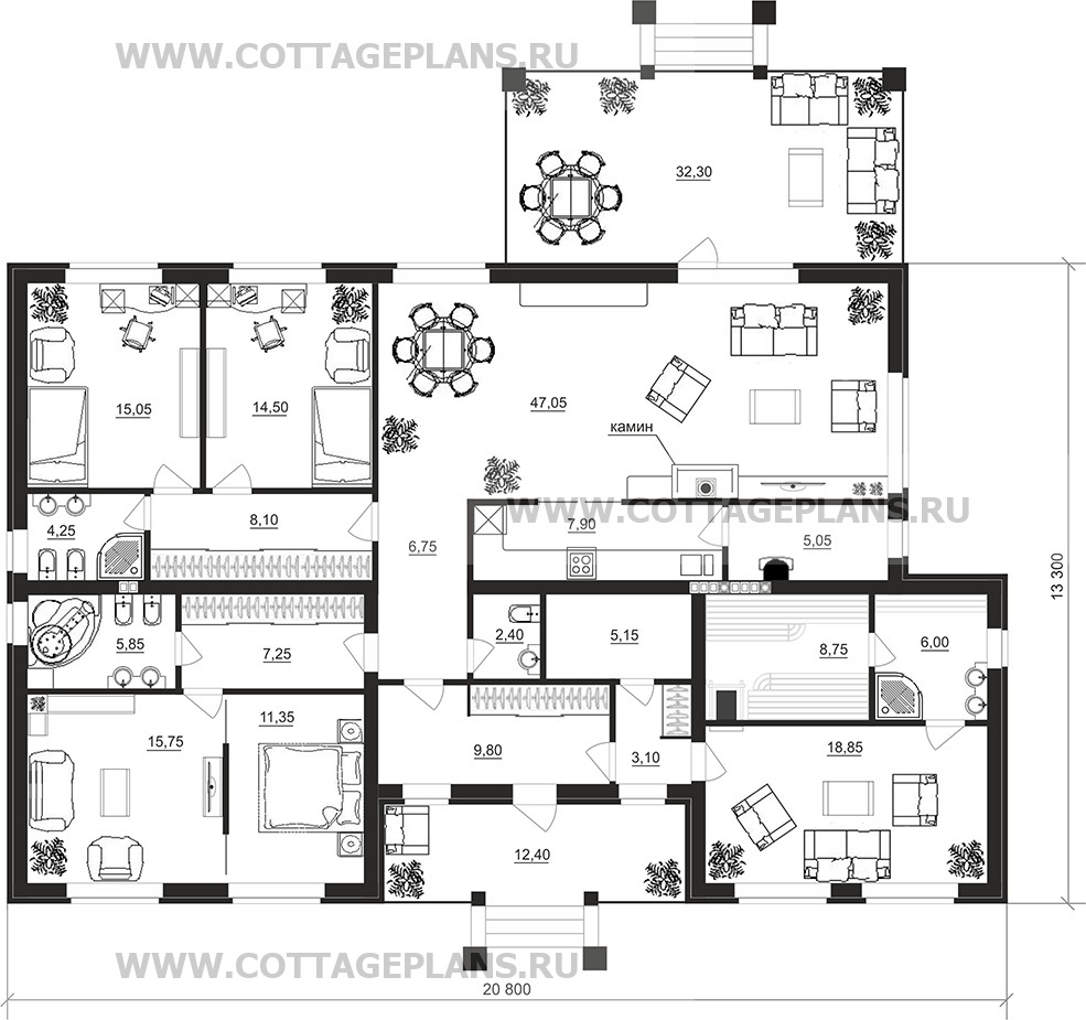 Поэтажные планы проект дома 07-02 общ. площадь 203,50м2