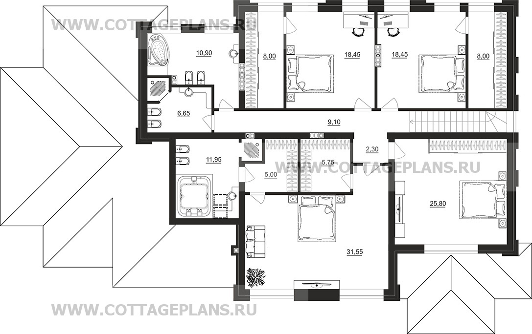 Поэтажные планы проект дома 203-56 общ. площадь 522,8 м2