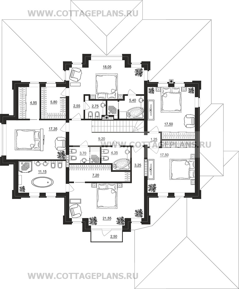 Поэтажные планы проект дома 103-18 общ. площадь 500,05 м2