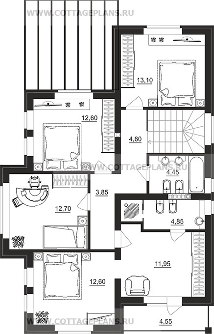 Поэтажные планы проект дома 77-49 общ. площадь 166,60 м2