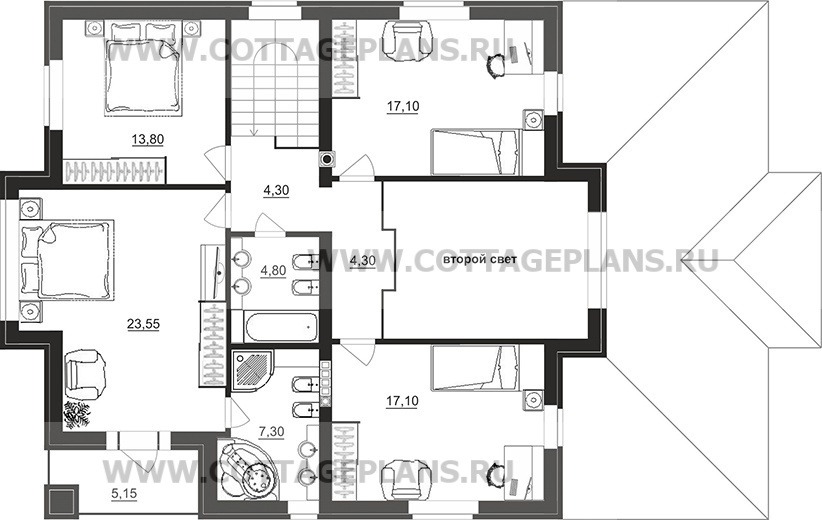 Поэтажные планы проект дома 77-17 общ. площадь 197,40 м2