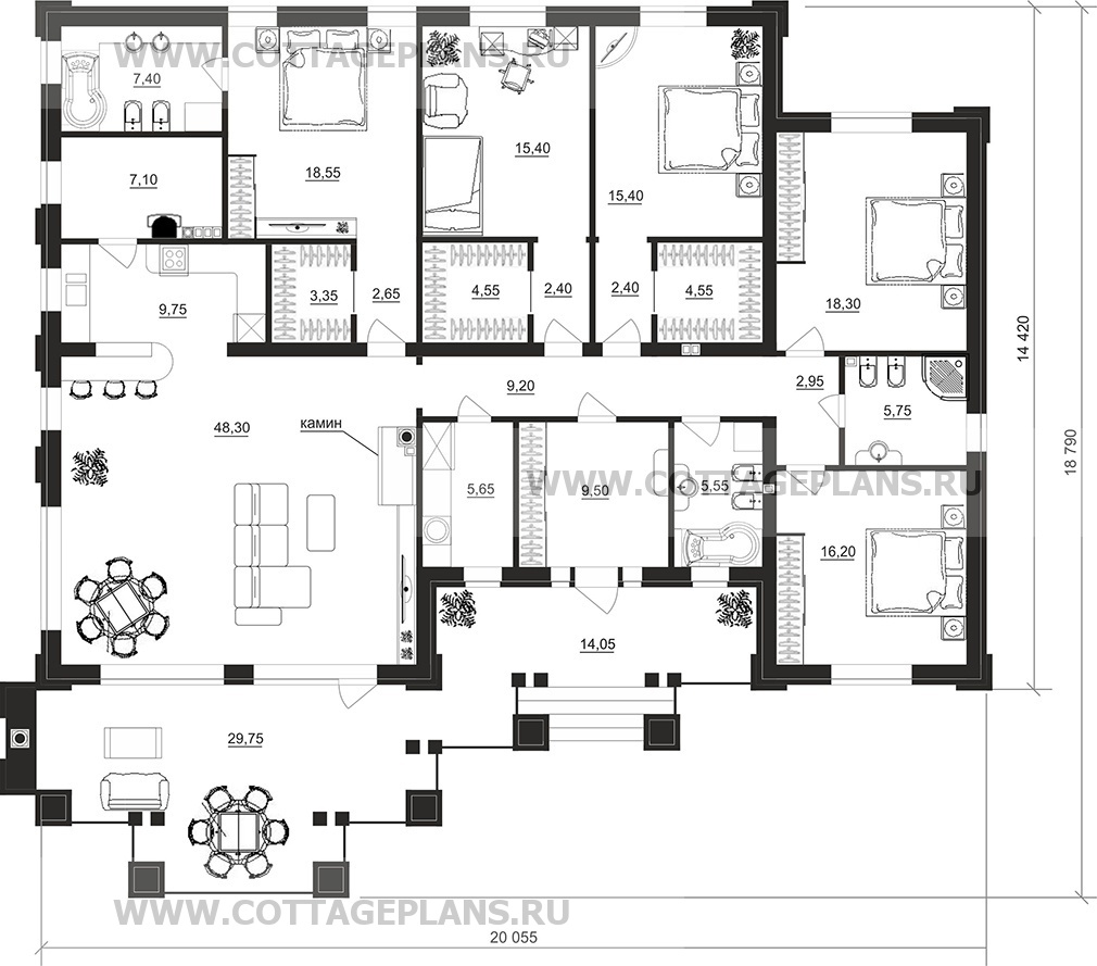 Поэтажные планы проект дома 702-50 общ. площадь 214,90 м2