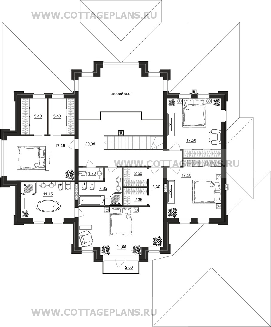 Поэтажные планы проект дома 100-29 общ. площадь 337,35 м2